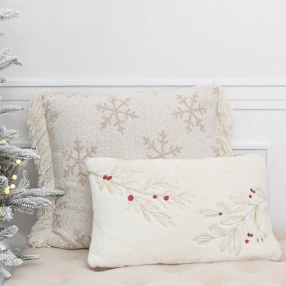 Square Snowflake Pillow with White Fringe