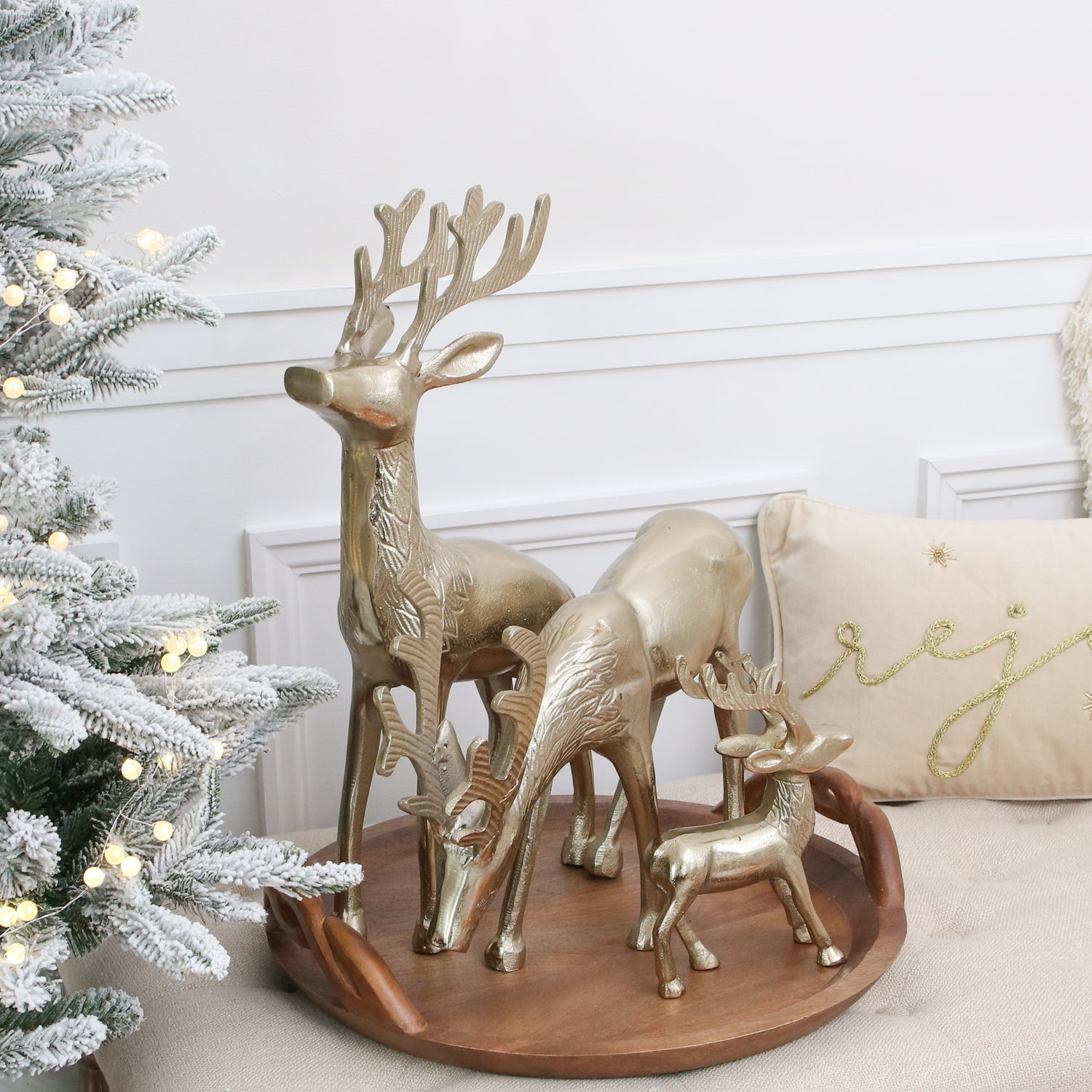 Gold Rejoice Christmas Pillow