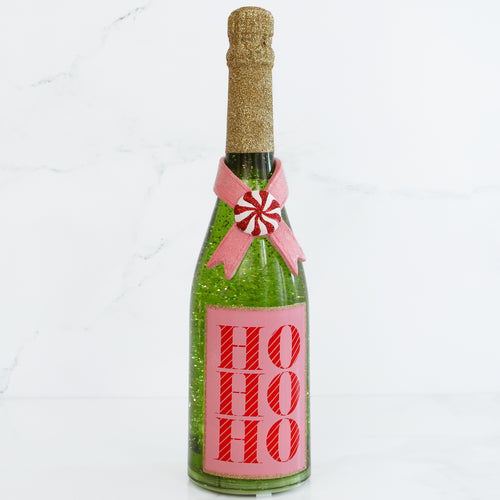 Lighted Pink Label Champagne Bottle with Swirling Glitter - Interior Delights