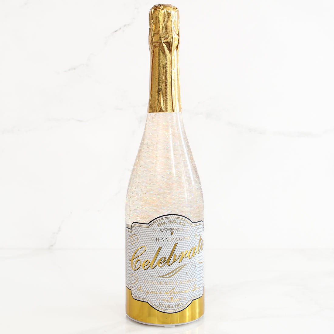 Lighted Champagne Bottle with Swirling Glitter