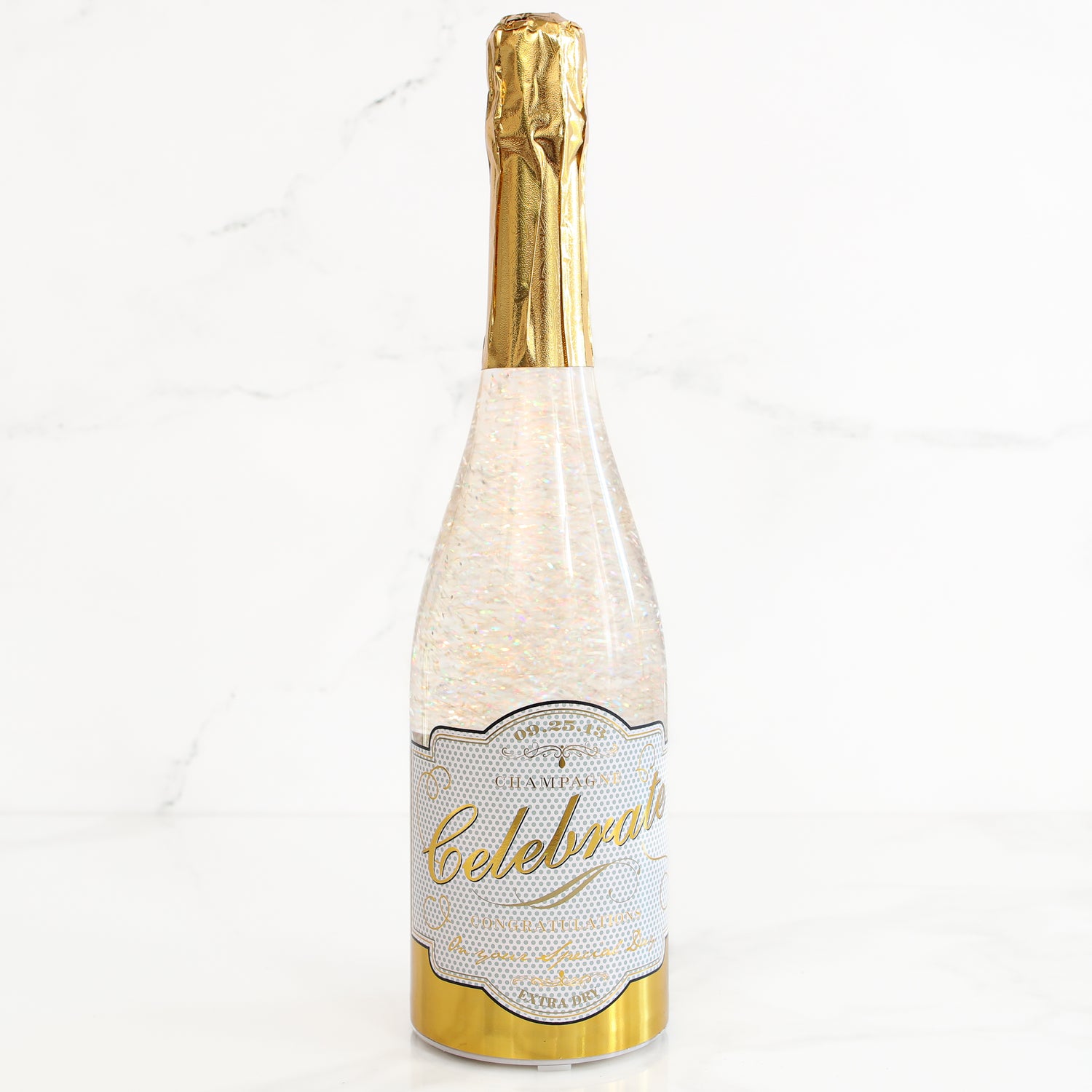 Lighted Champagne Bottle with Swirling Glitter