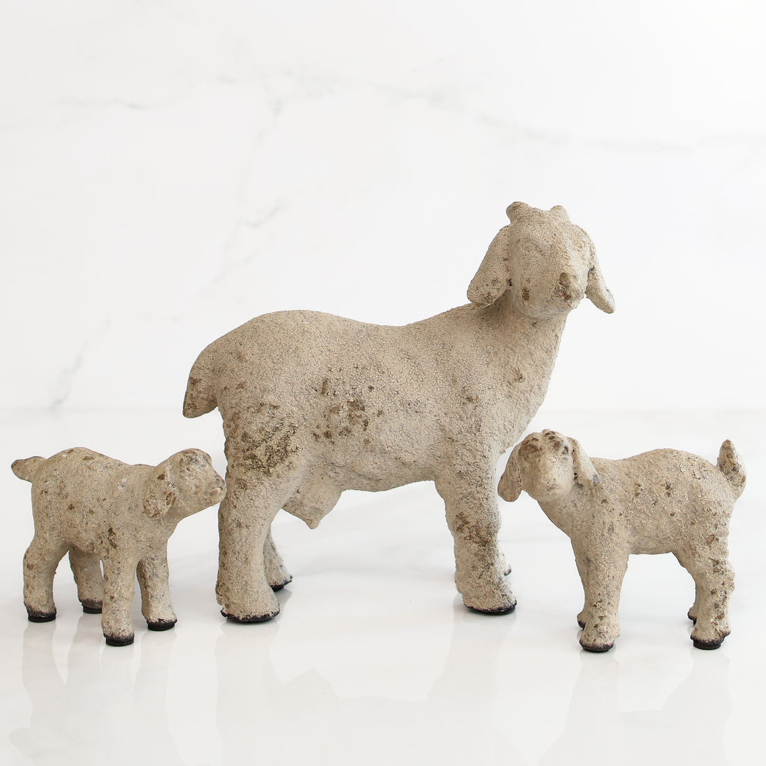 White Resin Goat Family Set of 3