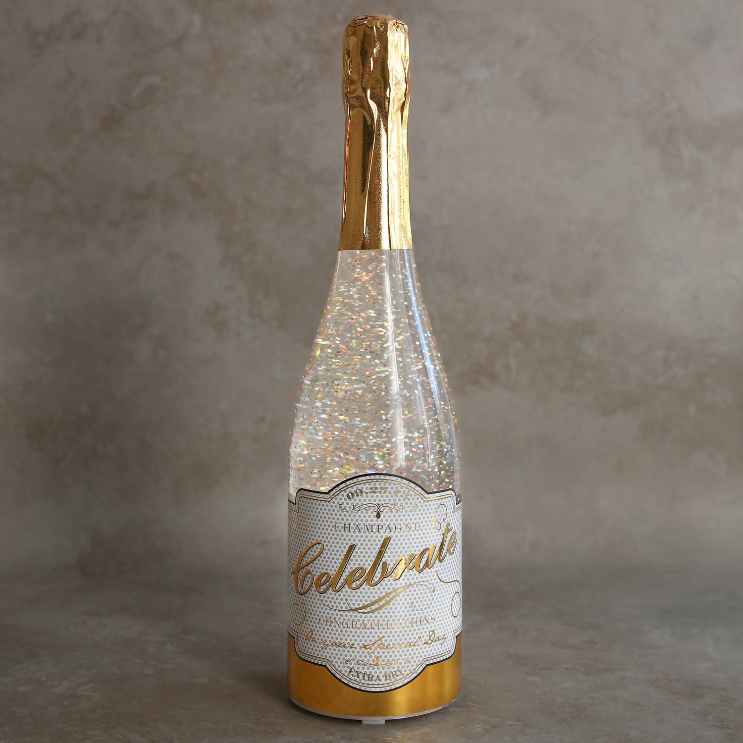 Lighted Champagne Bottle with Swirling Glitter