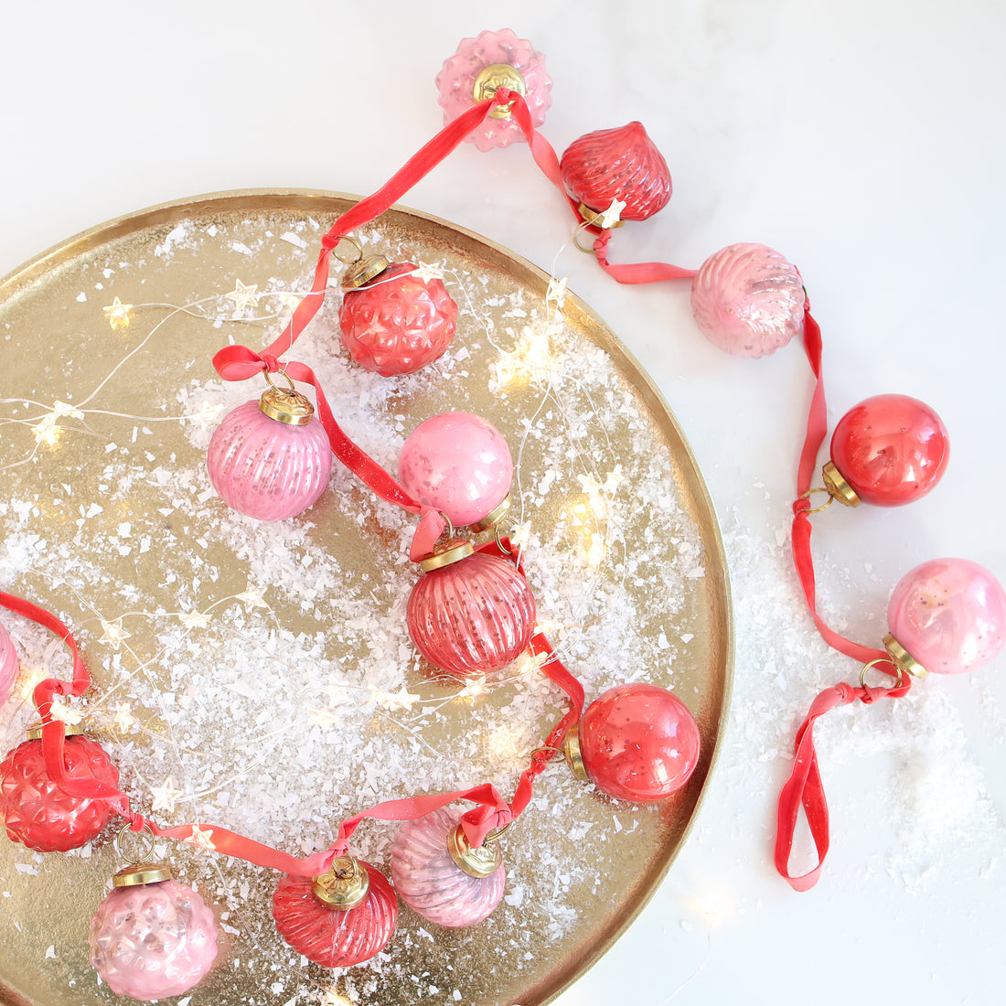 Red And Pink Mercury Glass Ornament Garland