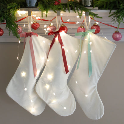 Cream Velvet Stocking with Bow, Set of 3