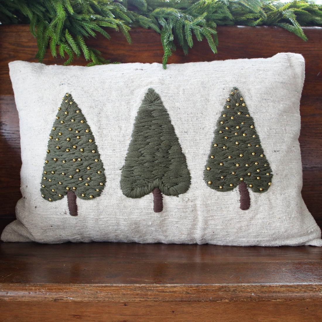 Gold Beaded Three Tree Lumbar Pillow