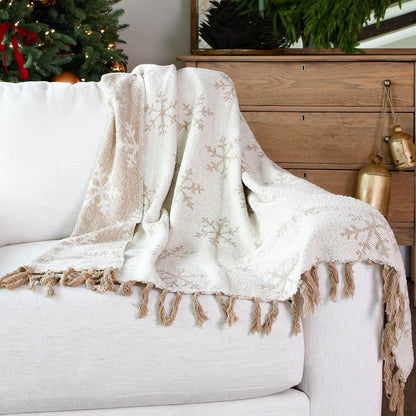 Snowflake Throw Blanket with Fringe
