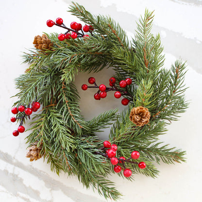 White Spruce with Berries Candle Ring- 8.5in