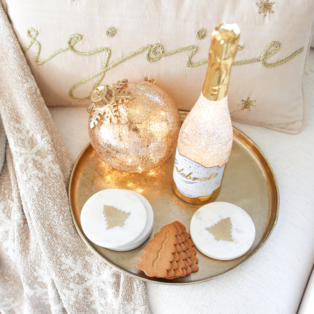 Gold Christmas Tree Marble Coasters