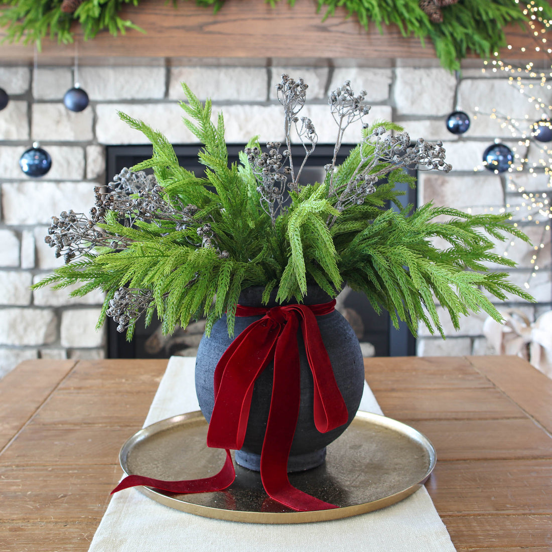 Wintery Norfolk Arrangement in Black Vase