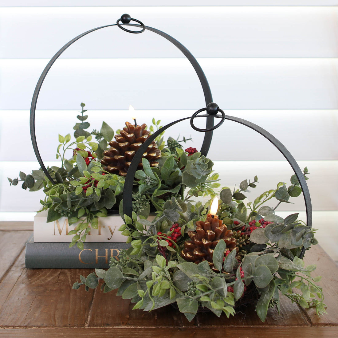 Round Black Metal Open Lantern Set of 2