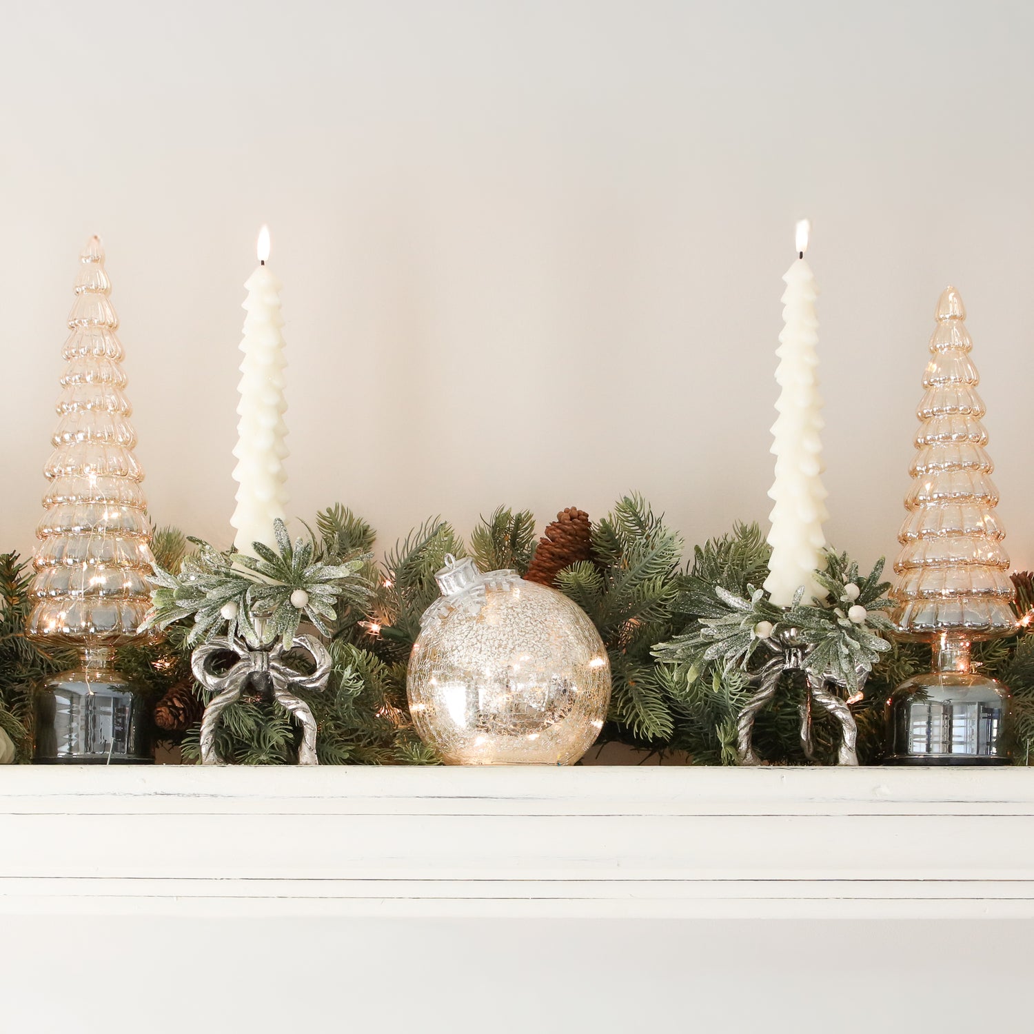 Light Up Glass Ornament with Flat Resting Base - Silver