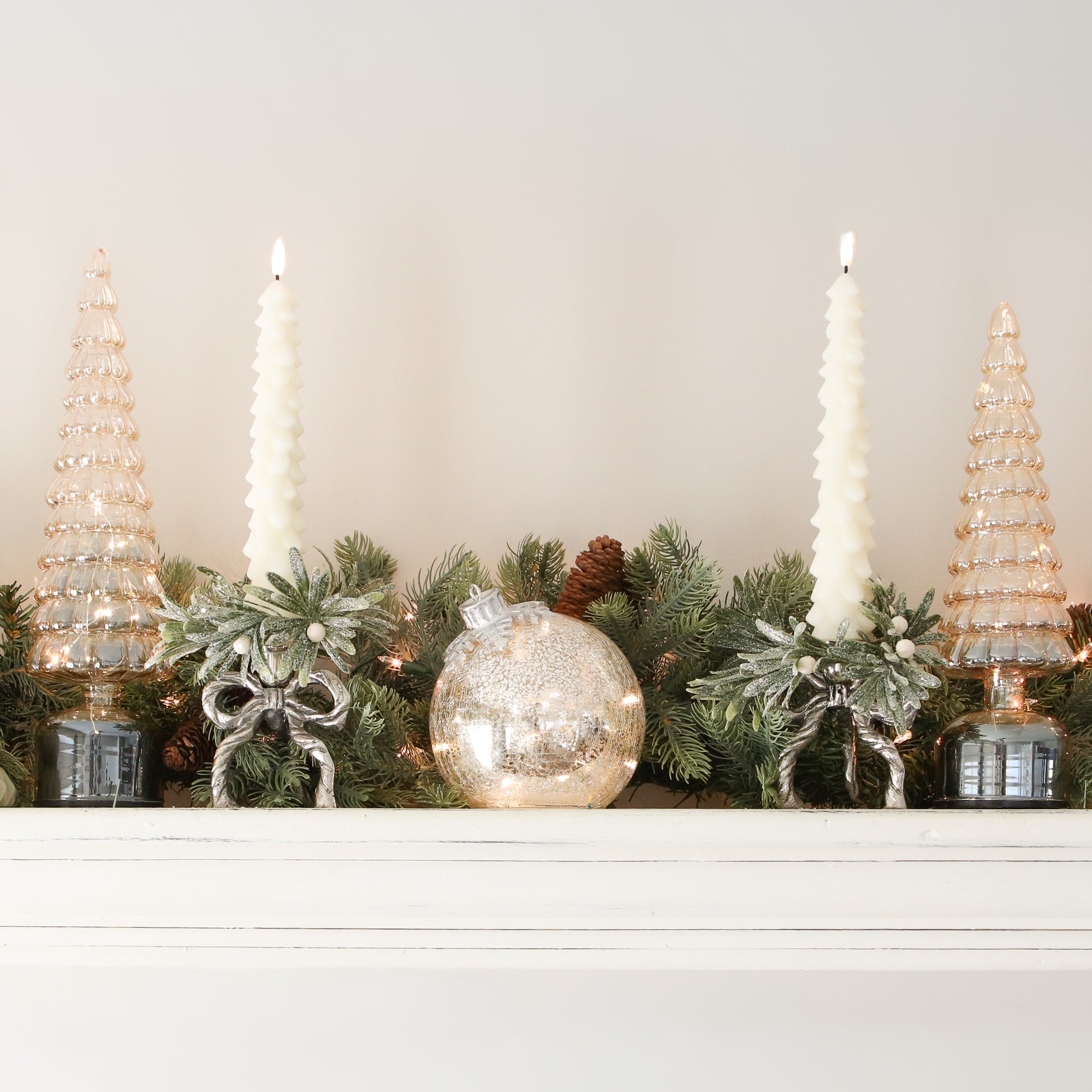 Light Up Glass Ornament with Flat Resting Base - Silver