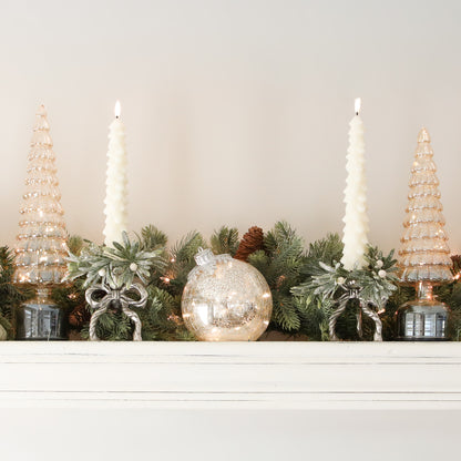 Light Up Glass Ornament with Flat Resting Base - Silver