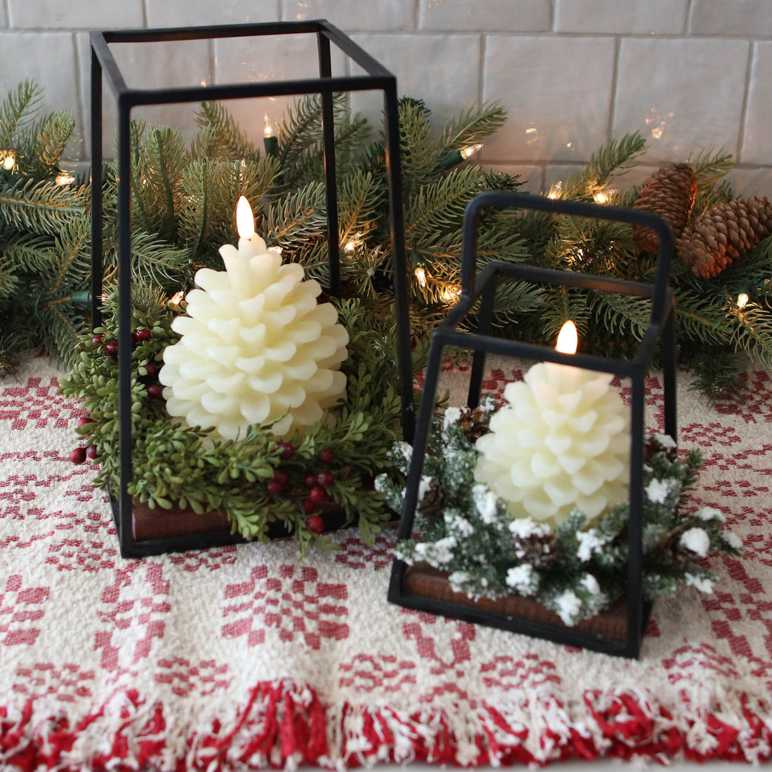 Snowy Mini Pinecone Candle Ring- 3in