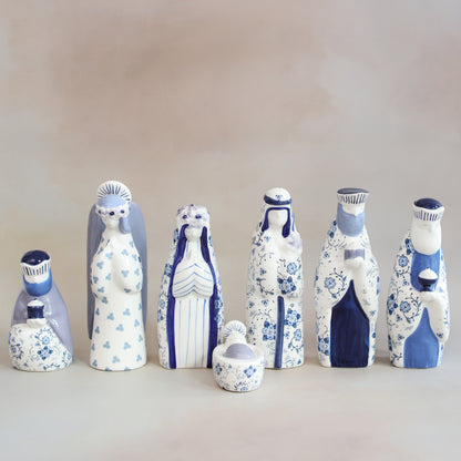 Ceramic Blue Floral Nativity Set