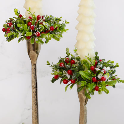 4.5&quot; Snowy Boxwood and Berry Taper Sized Candle Ring