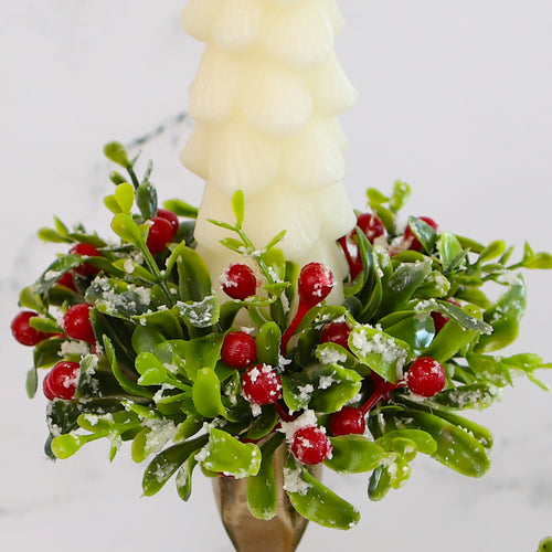 DOORBUSTER 4.5" Snowy Boxwood and Berry Taper Sized Candle Ring