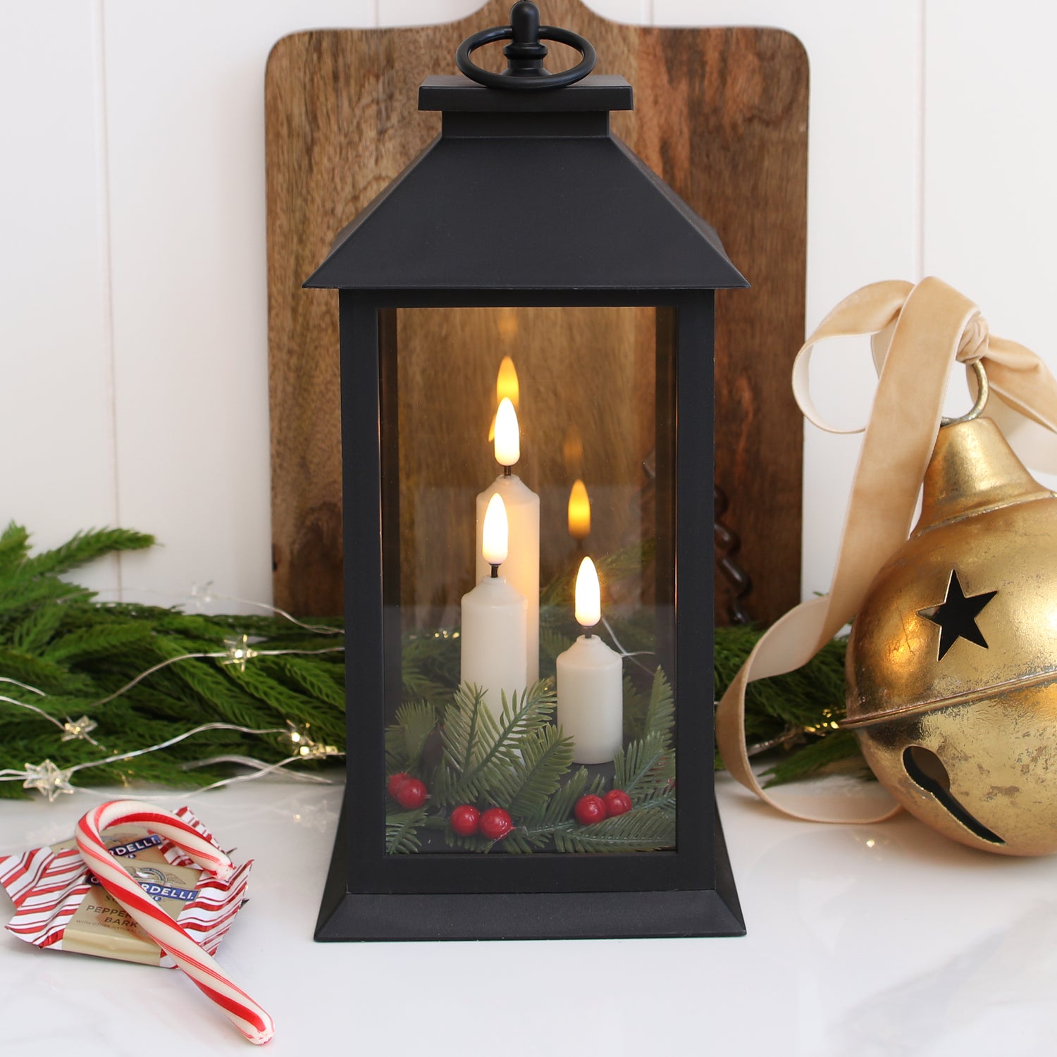 Black Lantern with Flameless Candles
