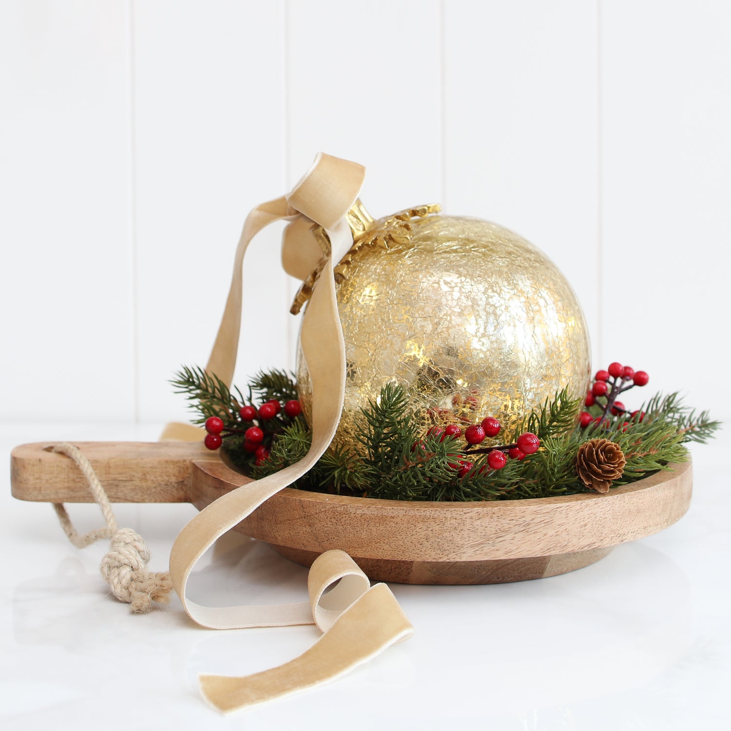 Light Up Glass Ornament with Flat Resting Base - Gold