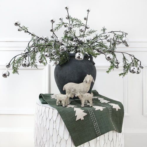 Snowy Pine Branch with Silver Bells- 24in