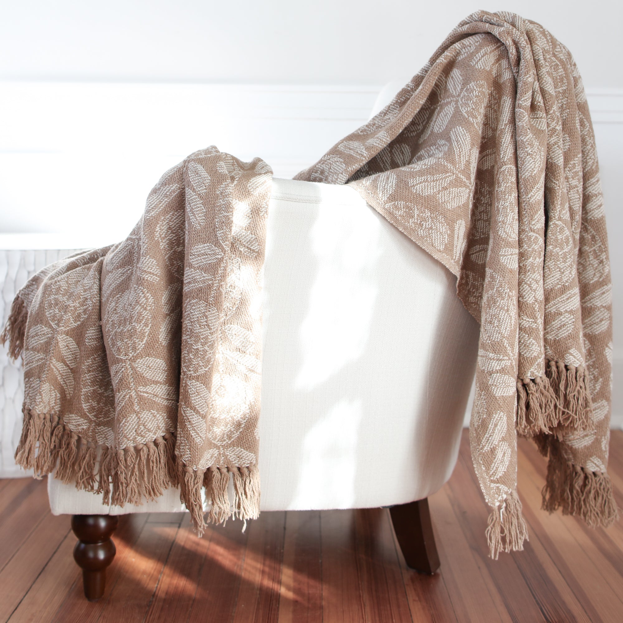 Neutral Floral Print Throw