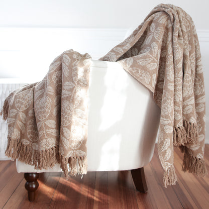 Neutral Floral Print Throw