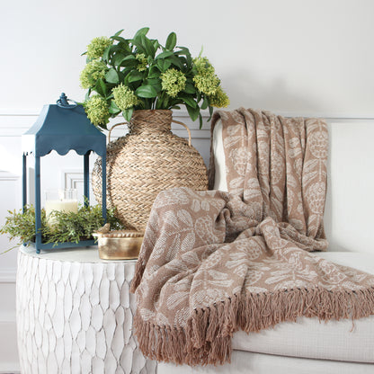 Neutral Floral Print Throw