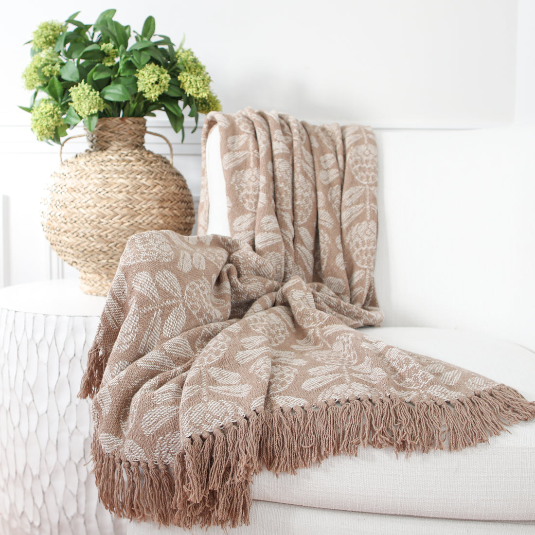 Neutral Floral Print Throw