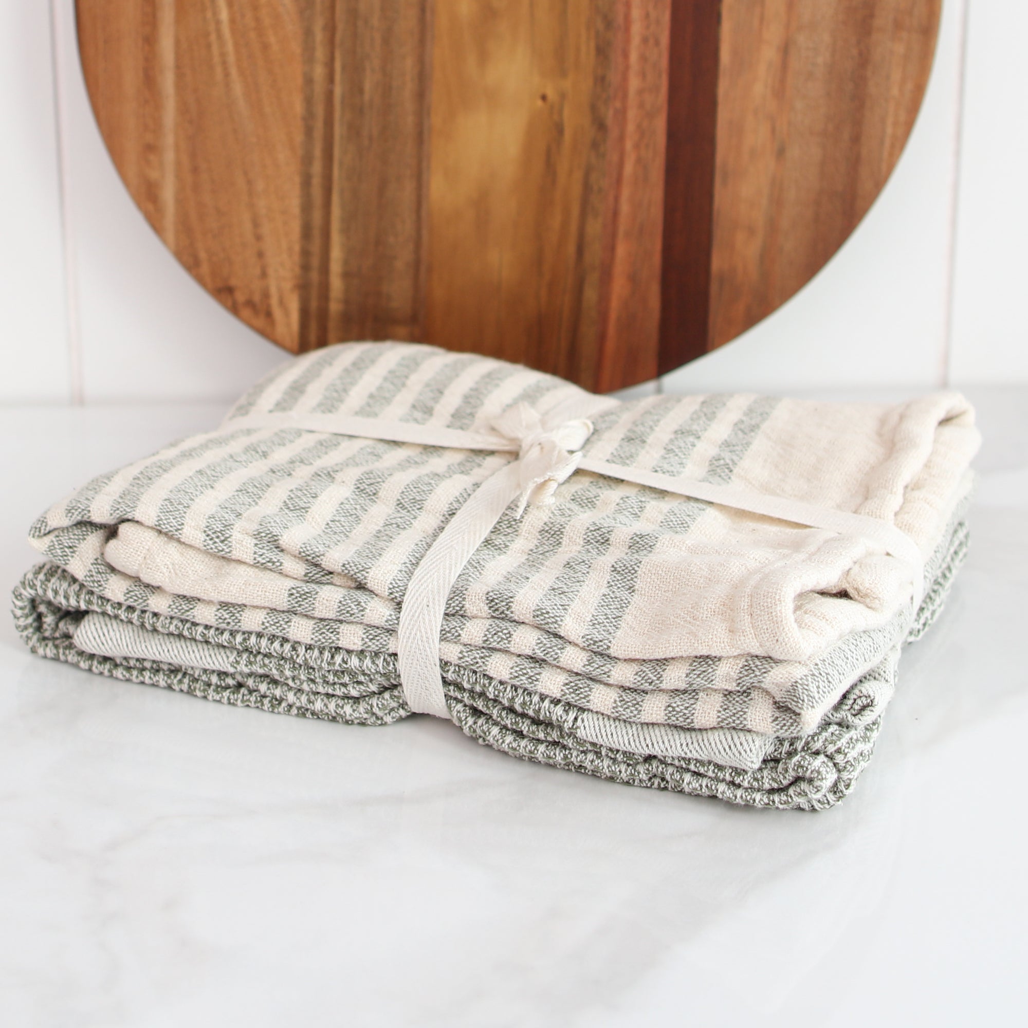 Olive Green Striped Towels, Set of 2 - Interior Delights