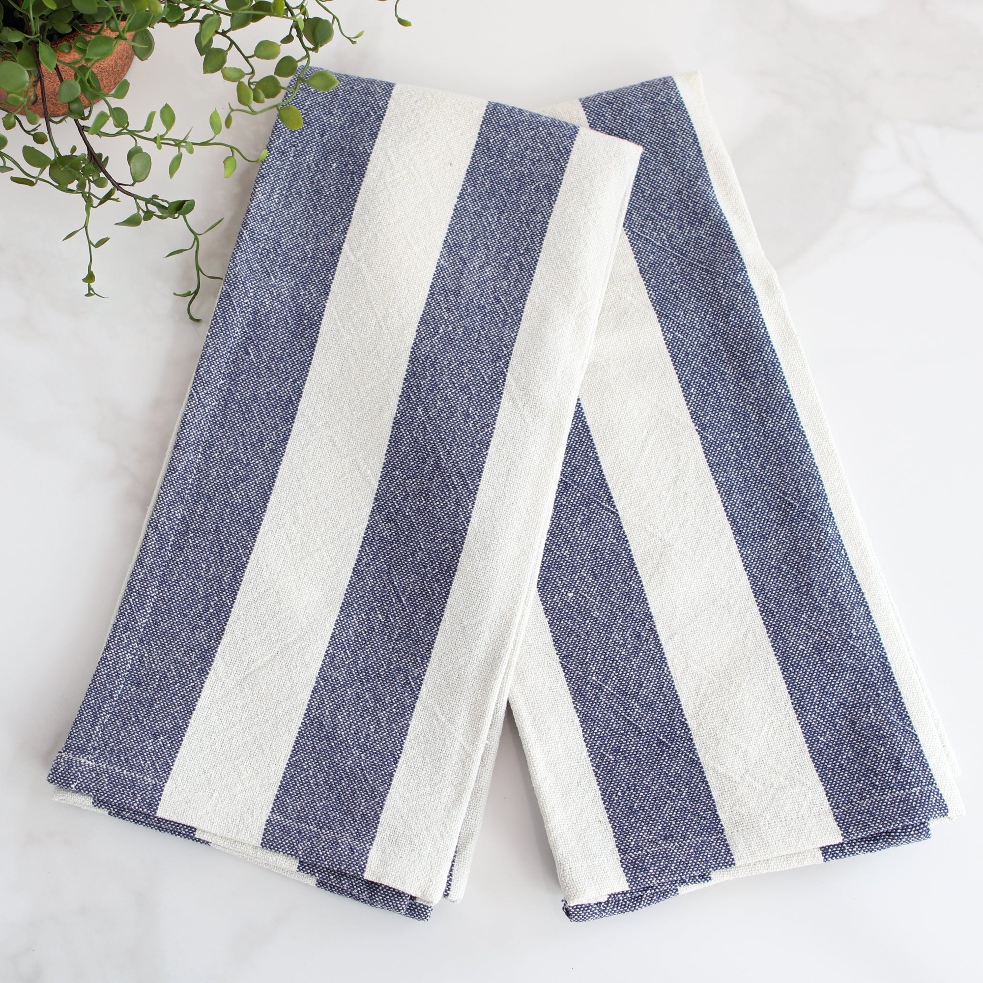 Blue and Cream Wide Stripe Towels, Set of 2 - Interior Delights