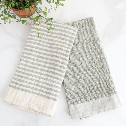 Olive Green Striped Towels, Set of 2 - Interior Delights