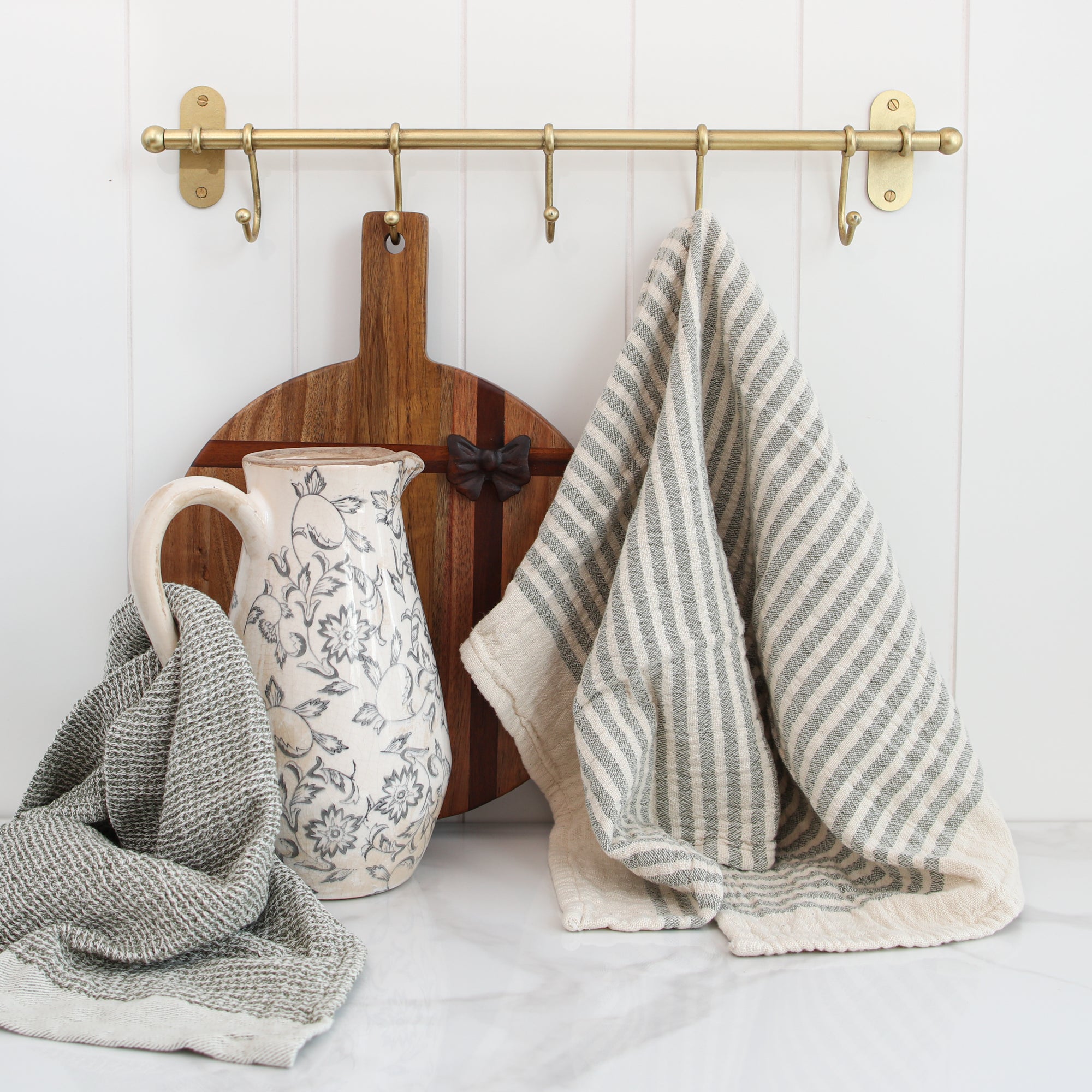 Olive Green Striped Towels, Set of 2 - Interior Delights