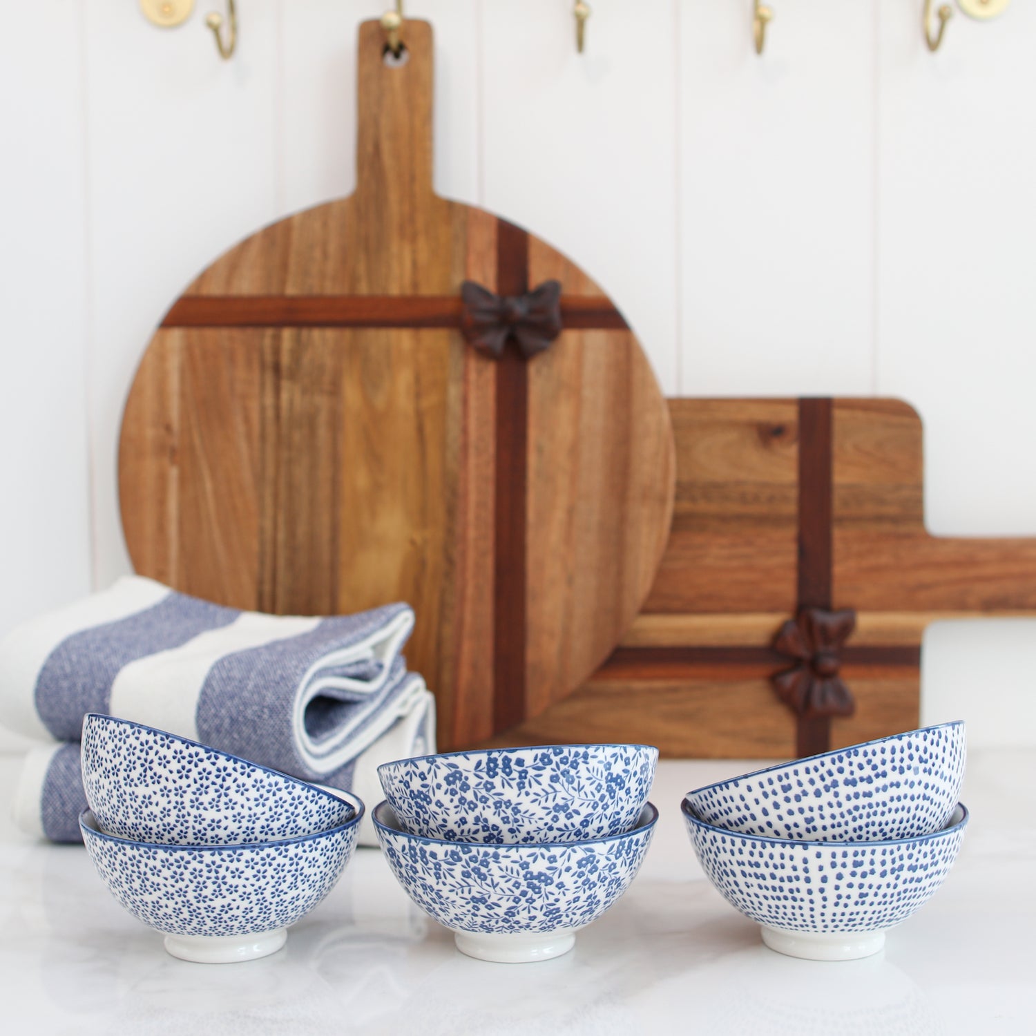 4" Blue Floral Small Bowls, Set of 6 - Interior Delights