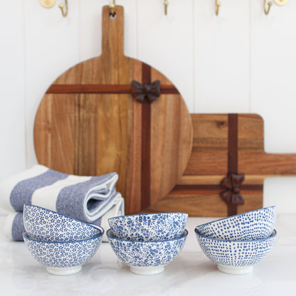 4" Blue Floral Small Bowls, Set of 6 - Interior Delights