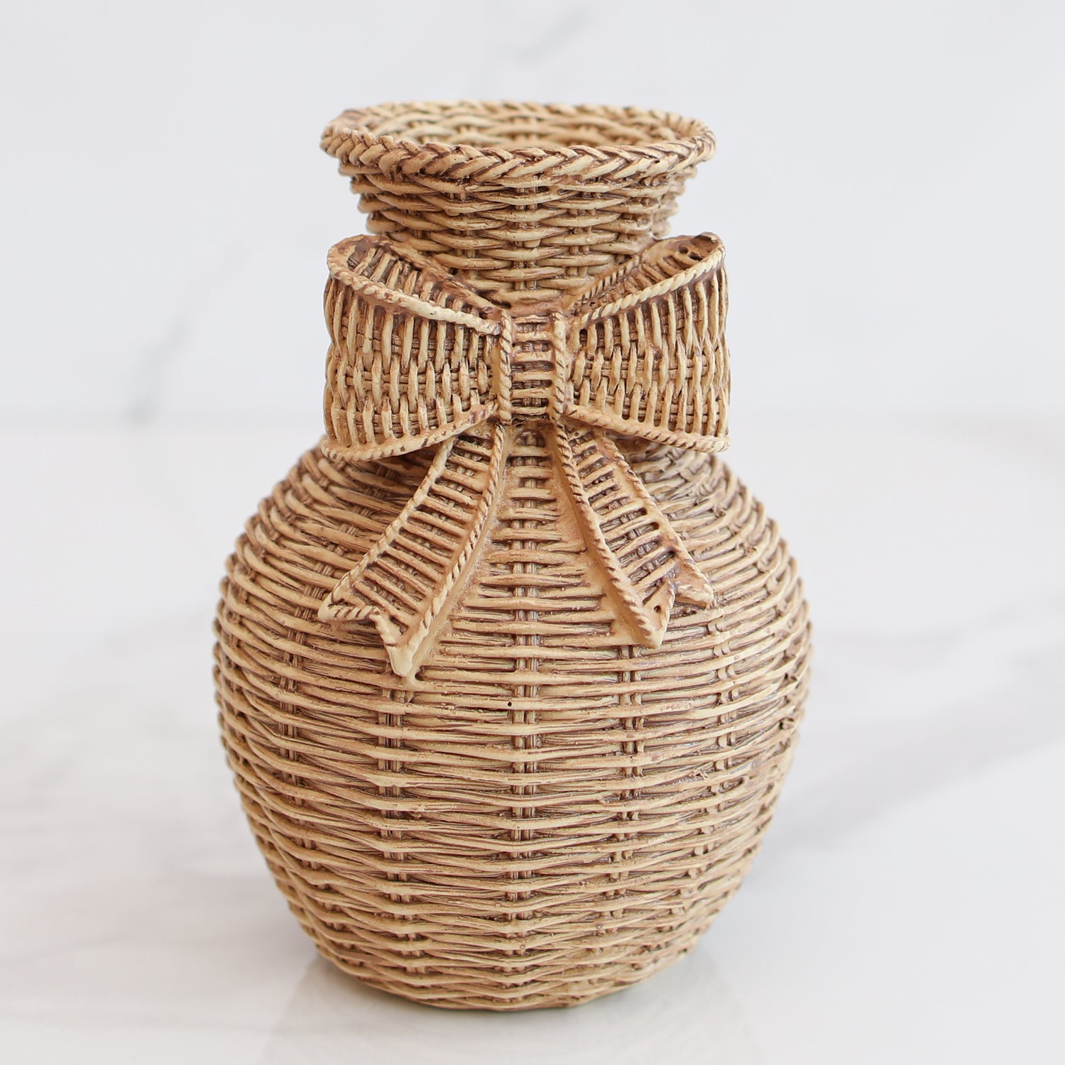 6"  Woven Vase with Bow - Interior Delights