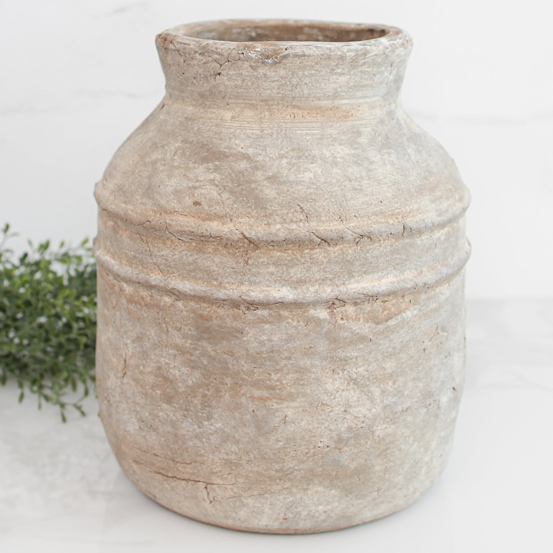 12" Antique Taupe Terracotta Jug Vase