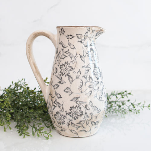 Blue Grey Floral Heirloom Pitcher - Interior Delights