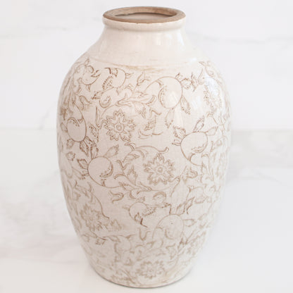 12.5" Beige Floral Heirloom Vase - Interior Delights