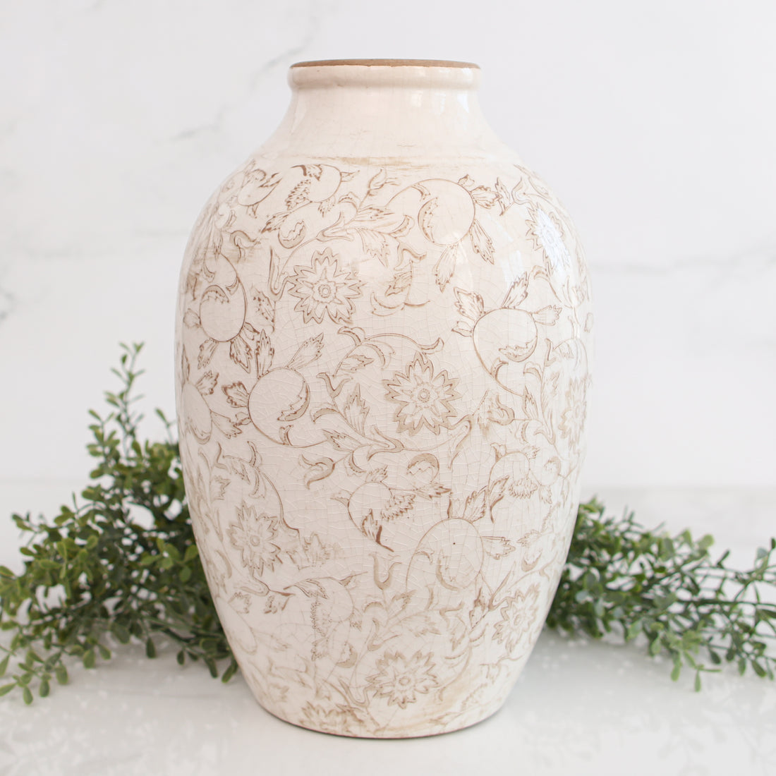 12.5" Beige Floral Heirloom Vase
