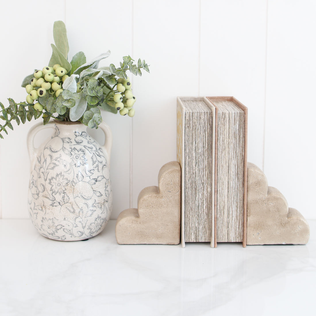 Scalloped Cement Bookends Set of 2