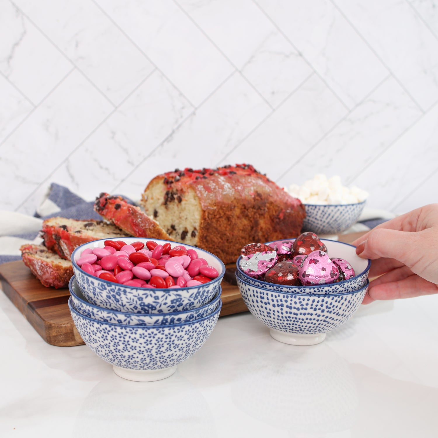 4" Blue Floral Small Bowls, Set of 6 - Interior Delights