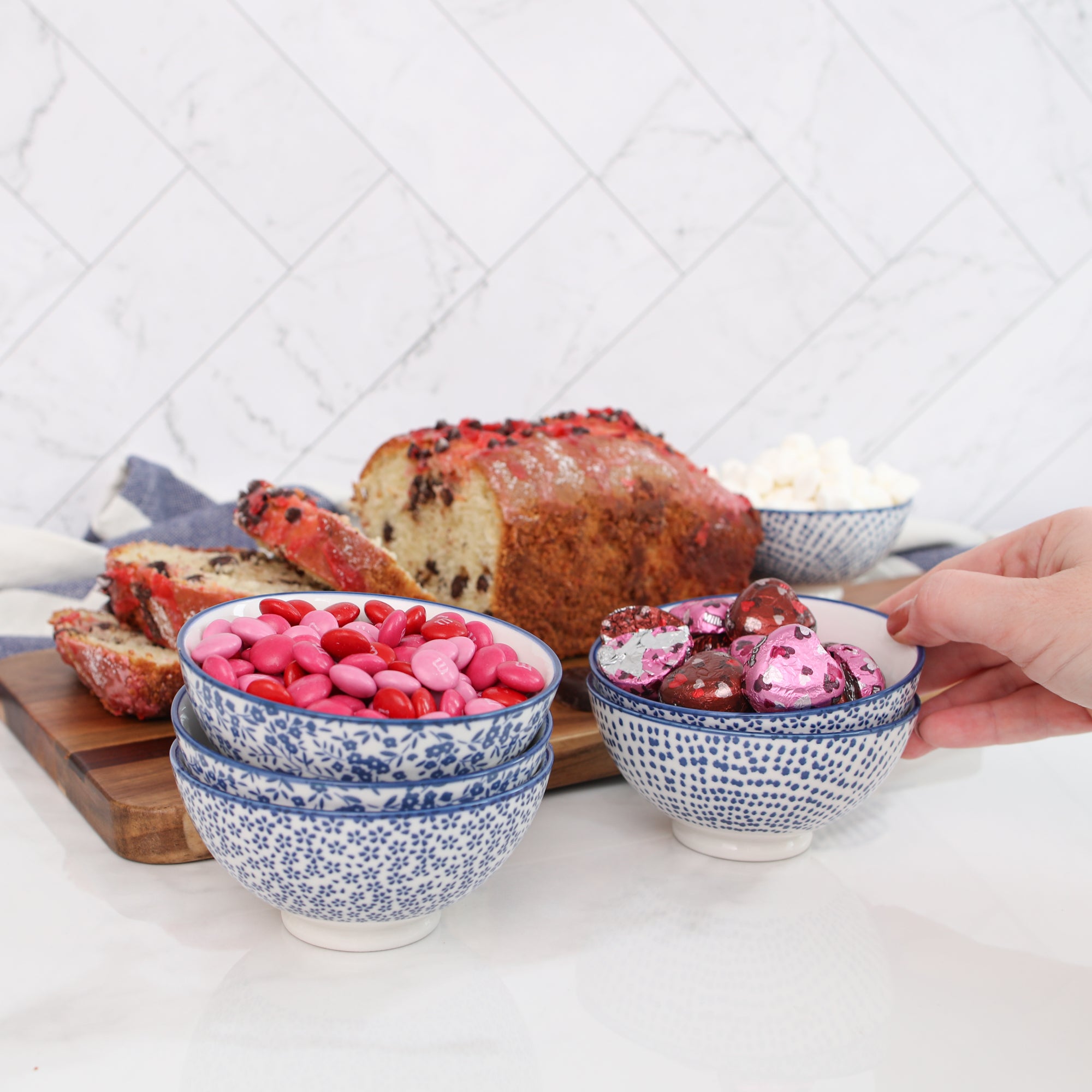 4" Blue Floral Small Bowls, Set of 6 - Interior Delights