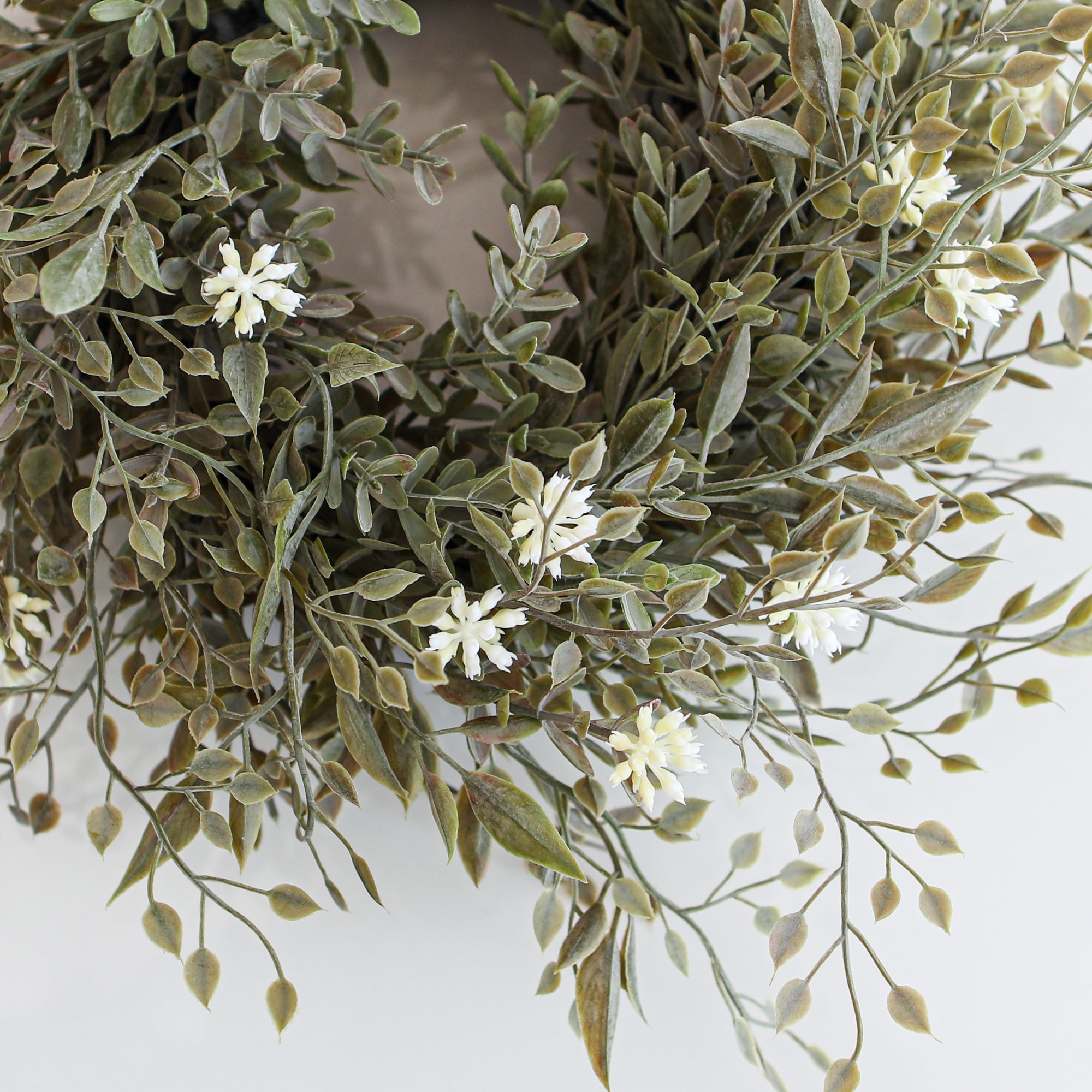 11" Sage Green Candle Ring with Cream Flowers