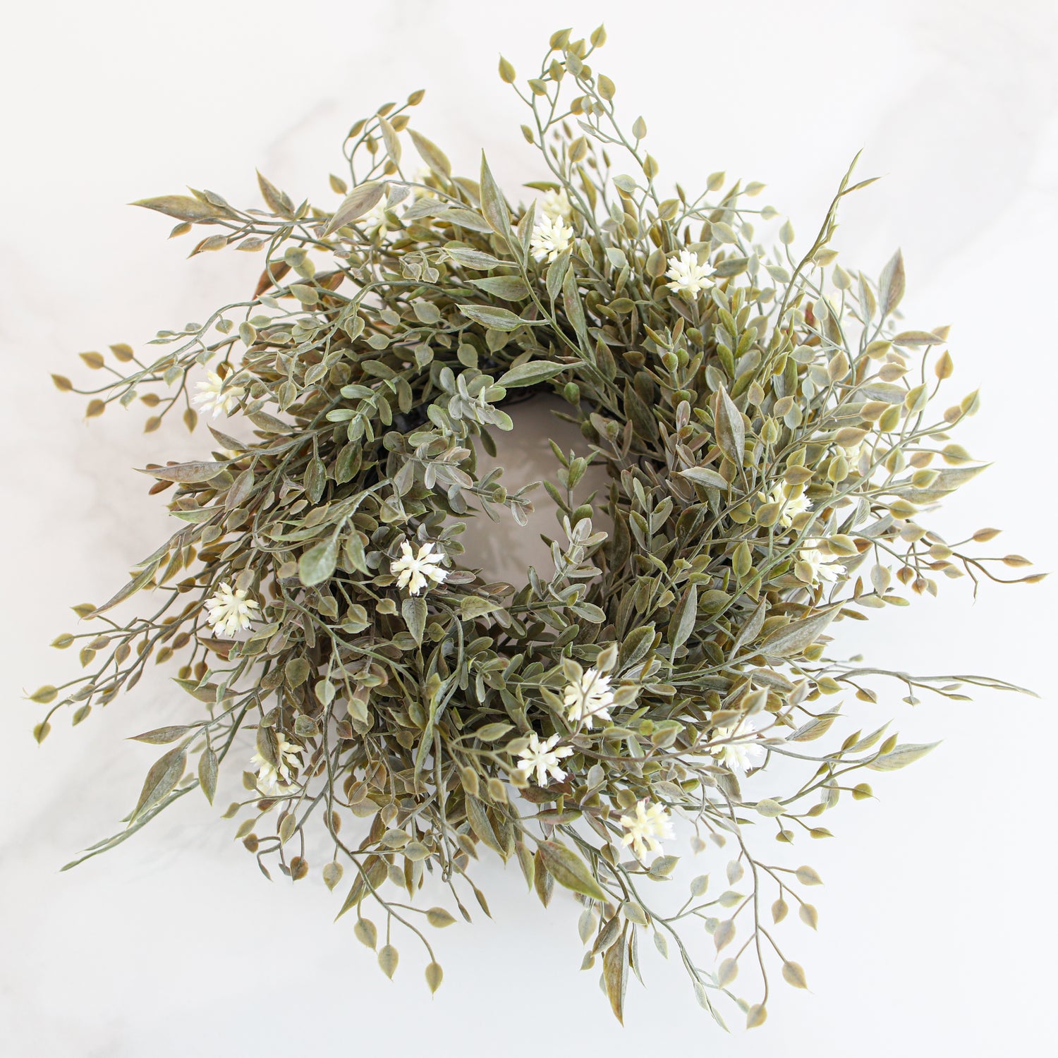 11" Sage Green Candle Ring with Cream Flowers