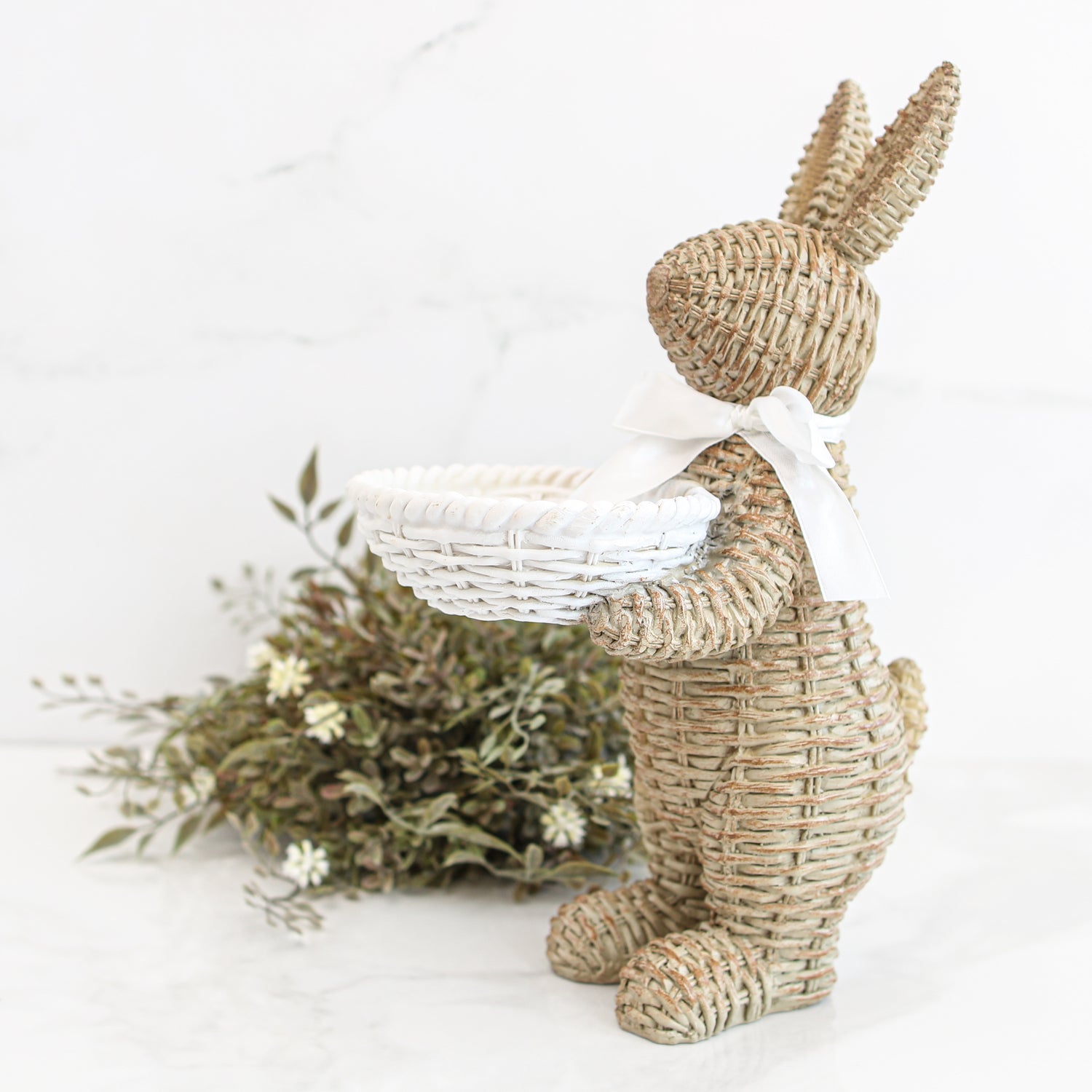 Brown Woven Resin Bunny with Basket