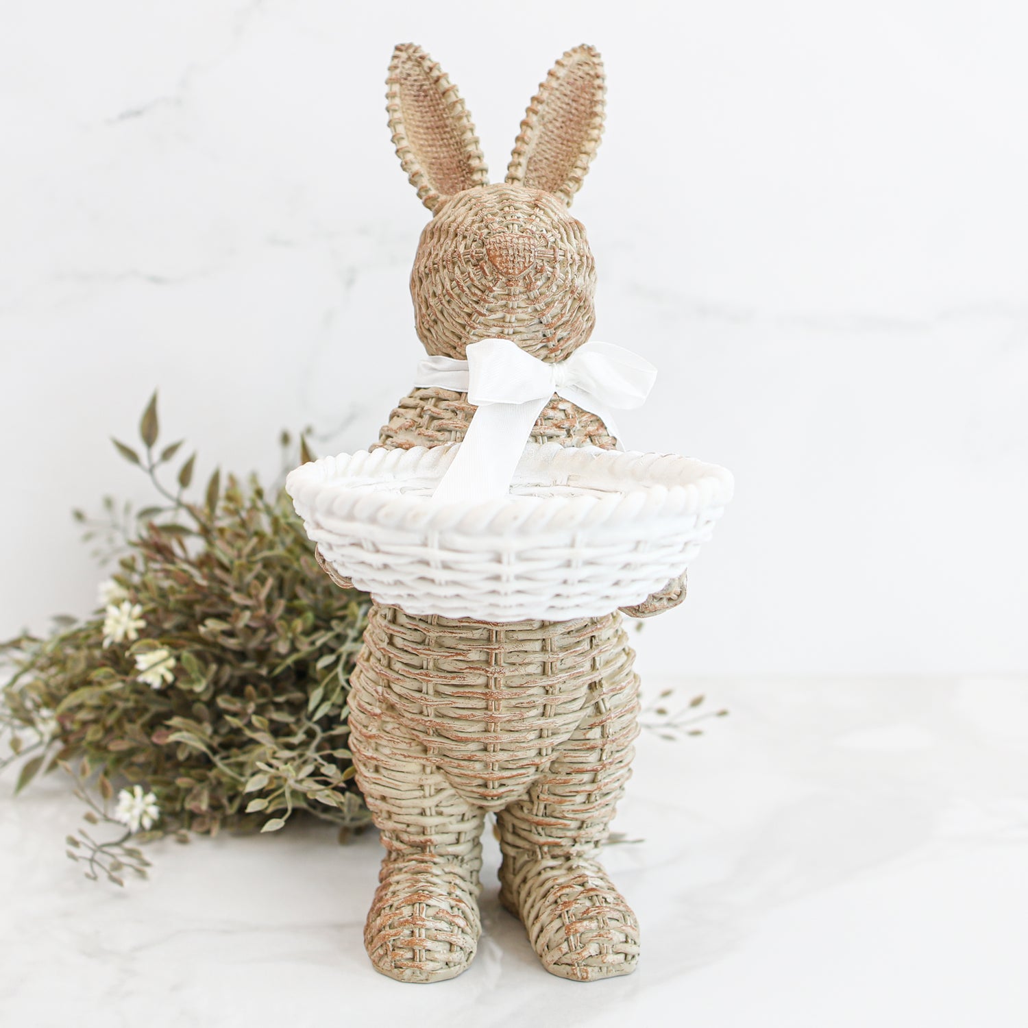 Brown Woven Resin Bunny with Basket