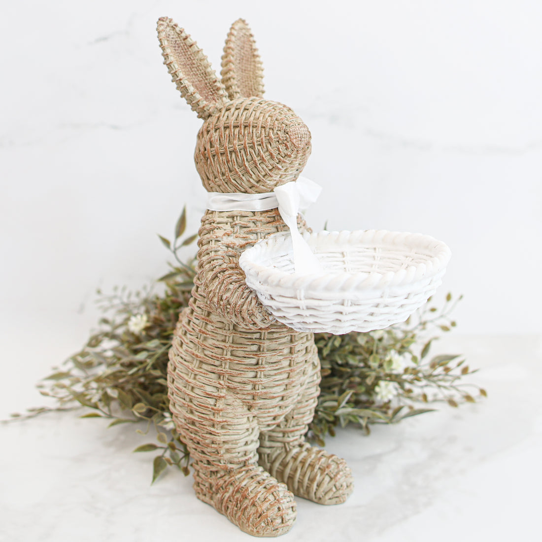 Brown Woven Resin Bunny with Basket