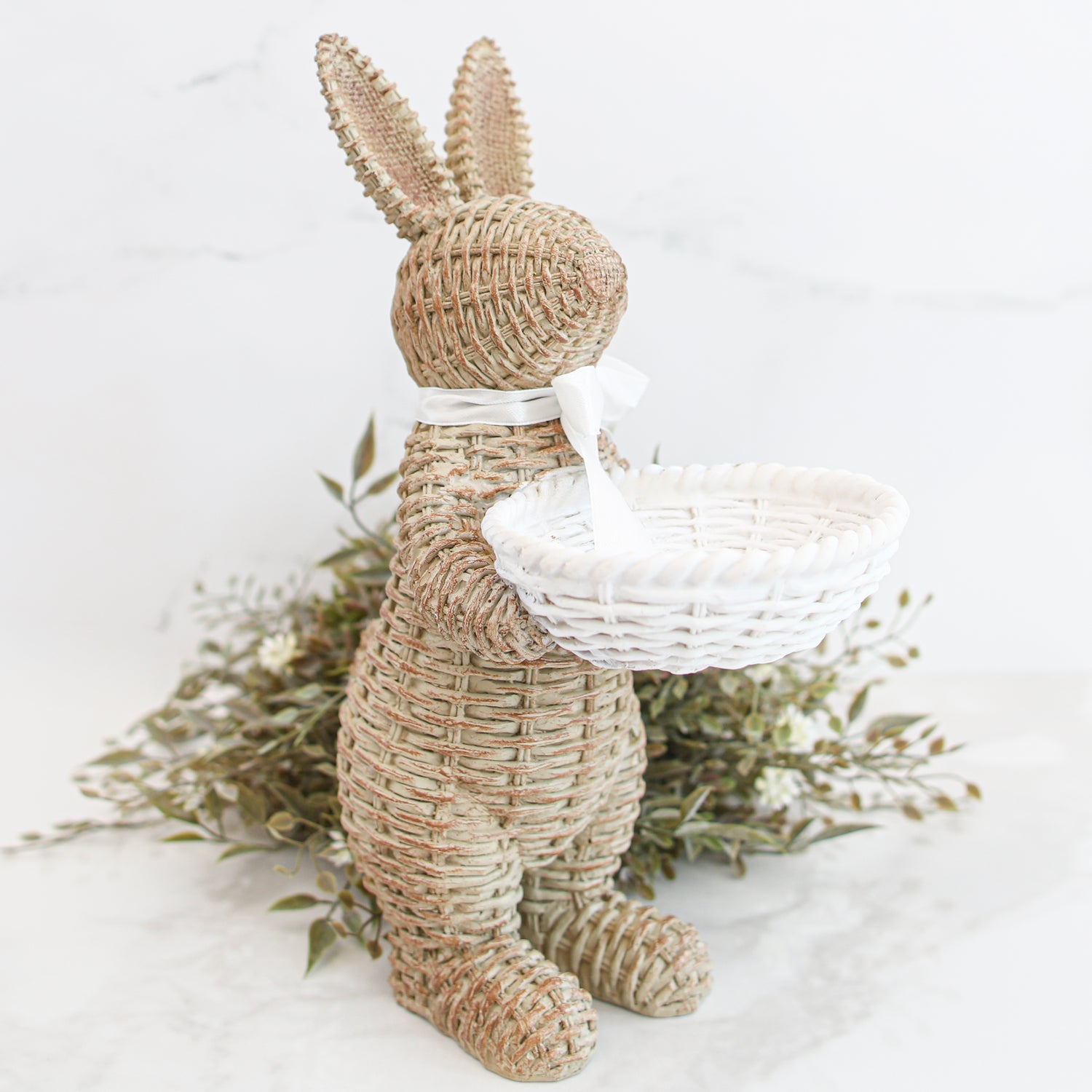 Brown Woven Resin Bunny with Basket