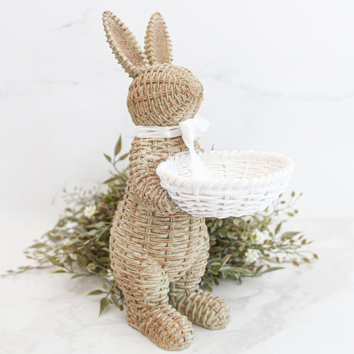 Brown Woven Resin Bunny with Basket - Interior Delights
